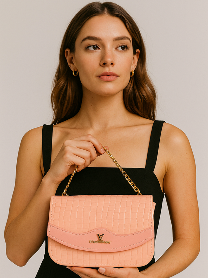 Blush Croc Shoulder Bag